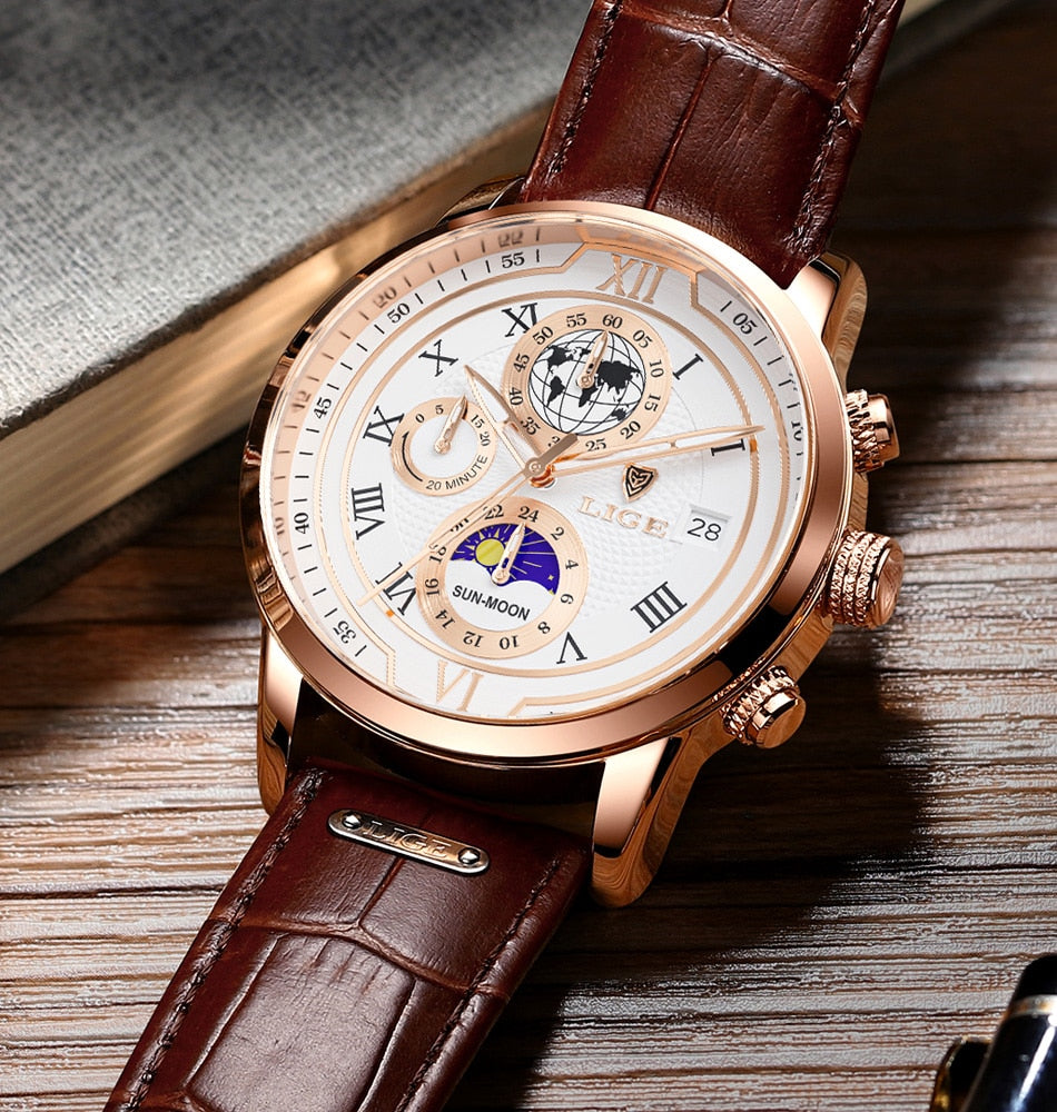 Premium-Chronographenarmbanduhr aus Leder