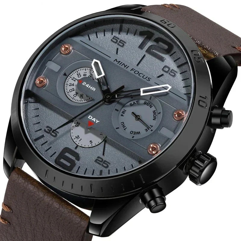 Luxus-Sportuhr aus Leder mit Quarz-Chronograph und Wasserdichtigkeit