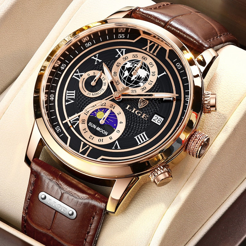 Premium-Chronographenarmbanduhr aus Leder